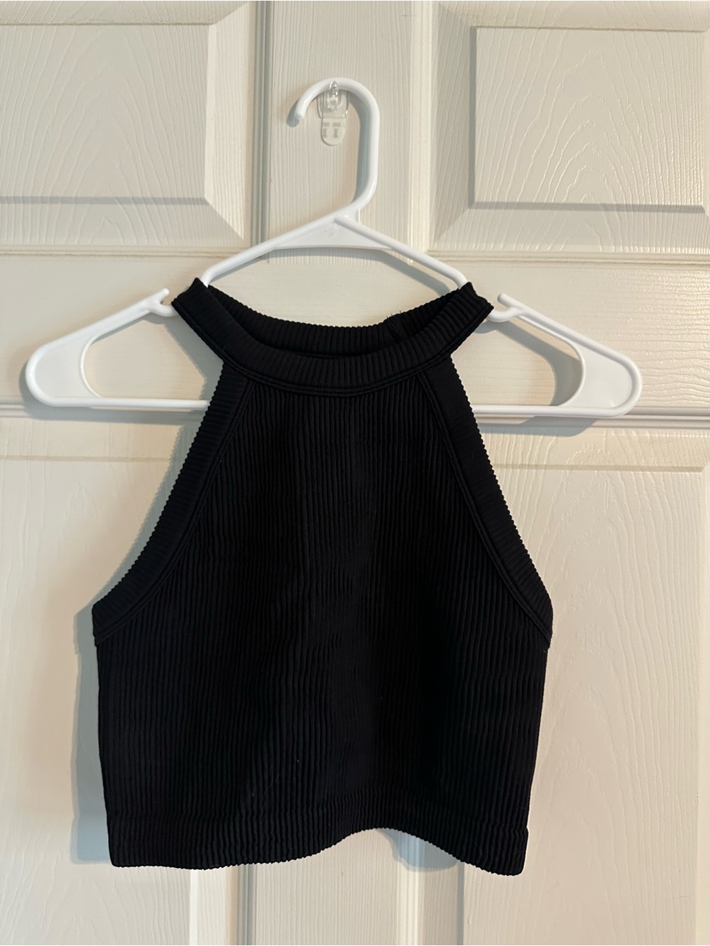 Aerie Real Good Black Ribbed High Neck Racerback Crop Tank